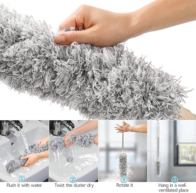Image of Microfiber Mop for Wall and Ceiling Cleaning - Fan Cleaner Brush With Wiper for Walls and Roof - 100 Inches Expandable Pole Long Handle