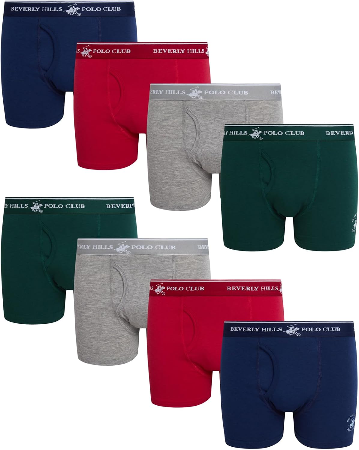 Beverly Hills Polo Club Boys Boxer Briefs - 8 Pack Cotton Breathable Boys Underwear with Fly and Contoured Pouch