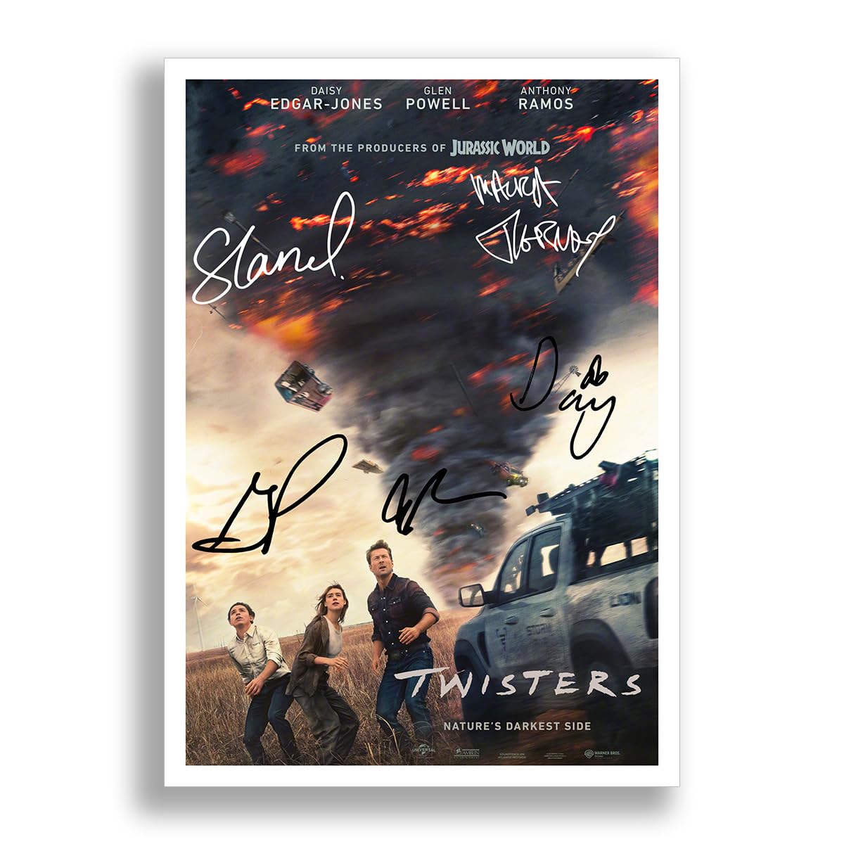 Mounted Gifts Trading A4 Poster Only Twisters Cast Signed Autograph Poster Photo Print Framed Memorabilia Gift Movie Film 2024 Daisy Edgar-Jones Glen Powell Anthony Ramos (A4 Poster Only)