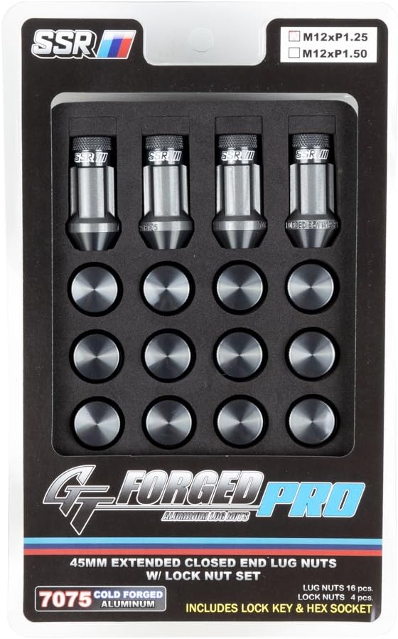SSR Wheels 1SB2CE314GM GT-Forged Pro Extended Closed End Lug Nuts M12x1.25 Gunmetal (20 Pcs w/Hex Socket & Lock Key)