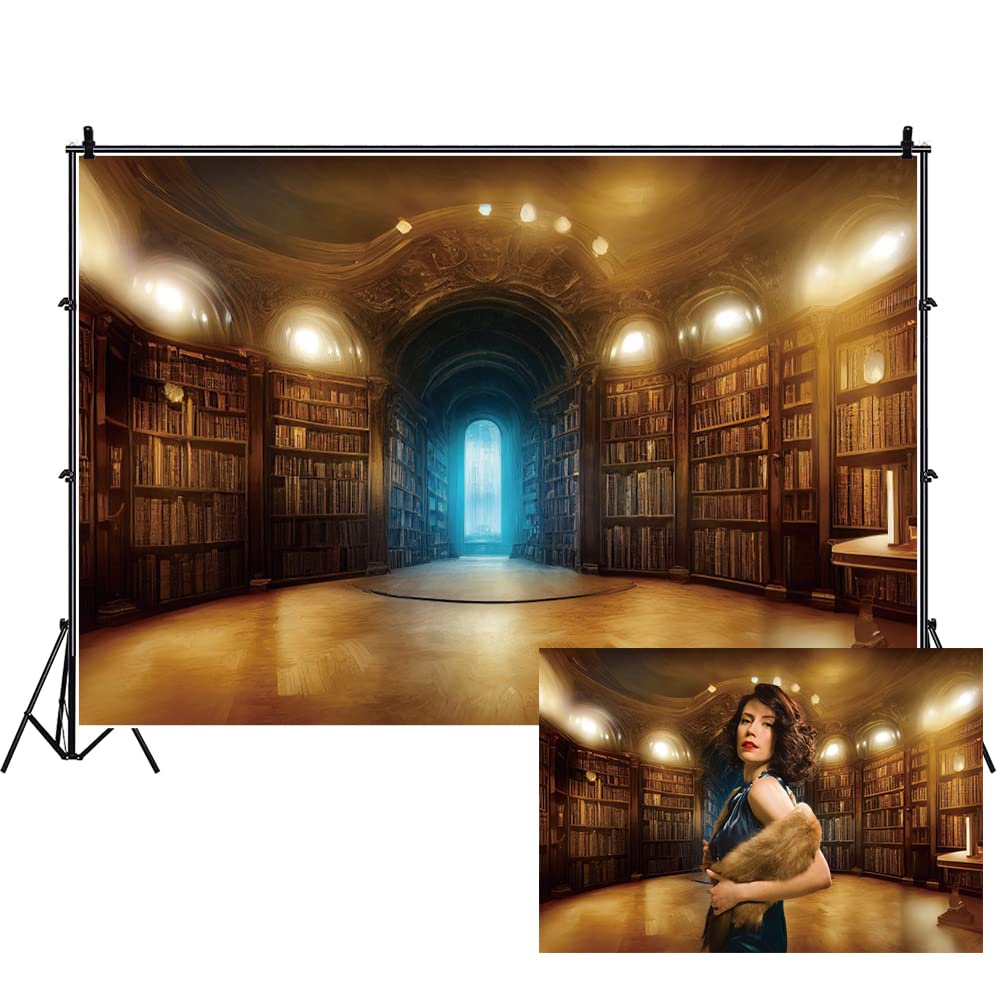 Renaiss 7x5ft Vintage Wood Bookshelf Backdrop Retro Library Interior Luxry Ancient Books Bookcase Photography Background for School Library Study Room