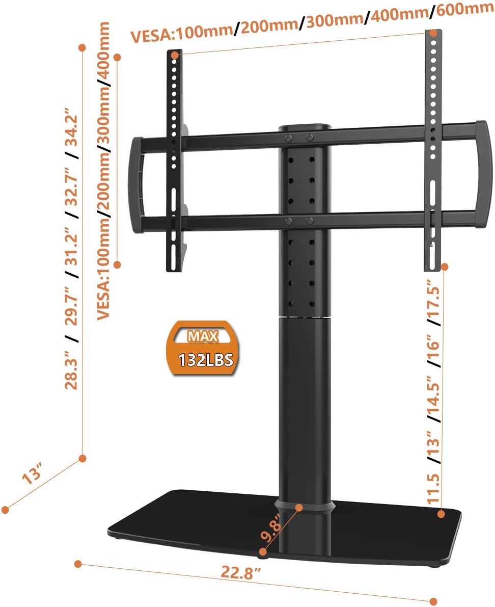 Universal Swivel TV Stand/Base Table Top TV Stand 40 to 86 inch TVs 110 Degree Swivel, 5 Level Height Adjustable, Heavy Duty Tempered Glass Base, Holds up to 132lbs Screens, HT04B-003 : Electronics
