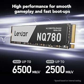 Lexar 1TB NQ780 SSD PCIe Gen4 NVMe M.2 2280 内蔵型ソリッドステートドライブ、最大6500/2500 MB/s読み取り/書き込み、PS5対応、ゲーマーとクリエイター向け LNQ780X001T-RNNNU