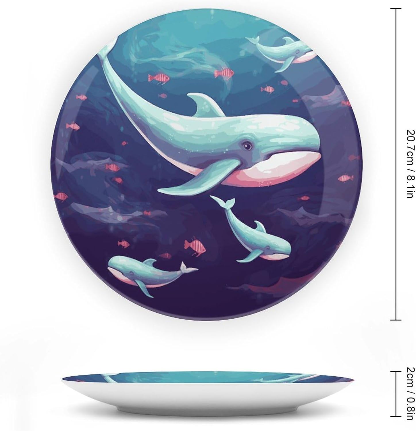 Whale Bone China Decorative Plate with Display Stand, Ceramic Ornaments Plate for Wall Hanging, Personalized Porcelain Plates for Office, Living Room 8inch