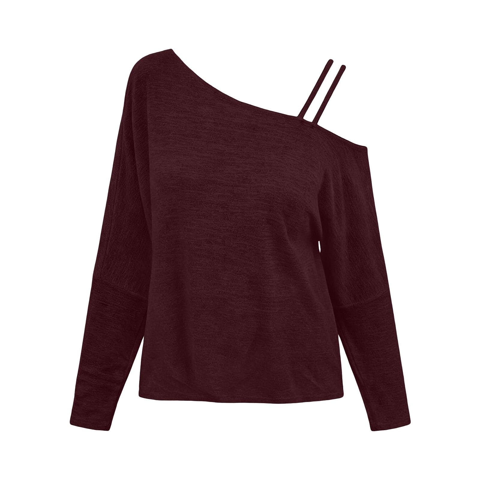 Générique Haut Tricot Chiné Manches Longues Féminin, Épaules Nues Asymétriques À Double Bretelle, Coupe Relax Tunique Épaules Dénudées pour Port Quotidien Printemps Automne