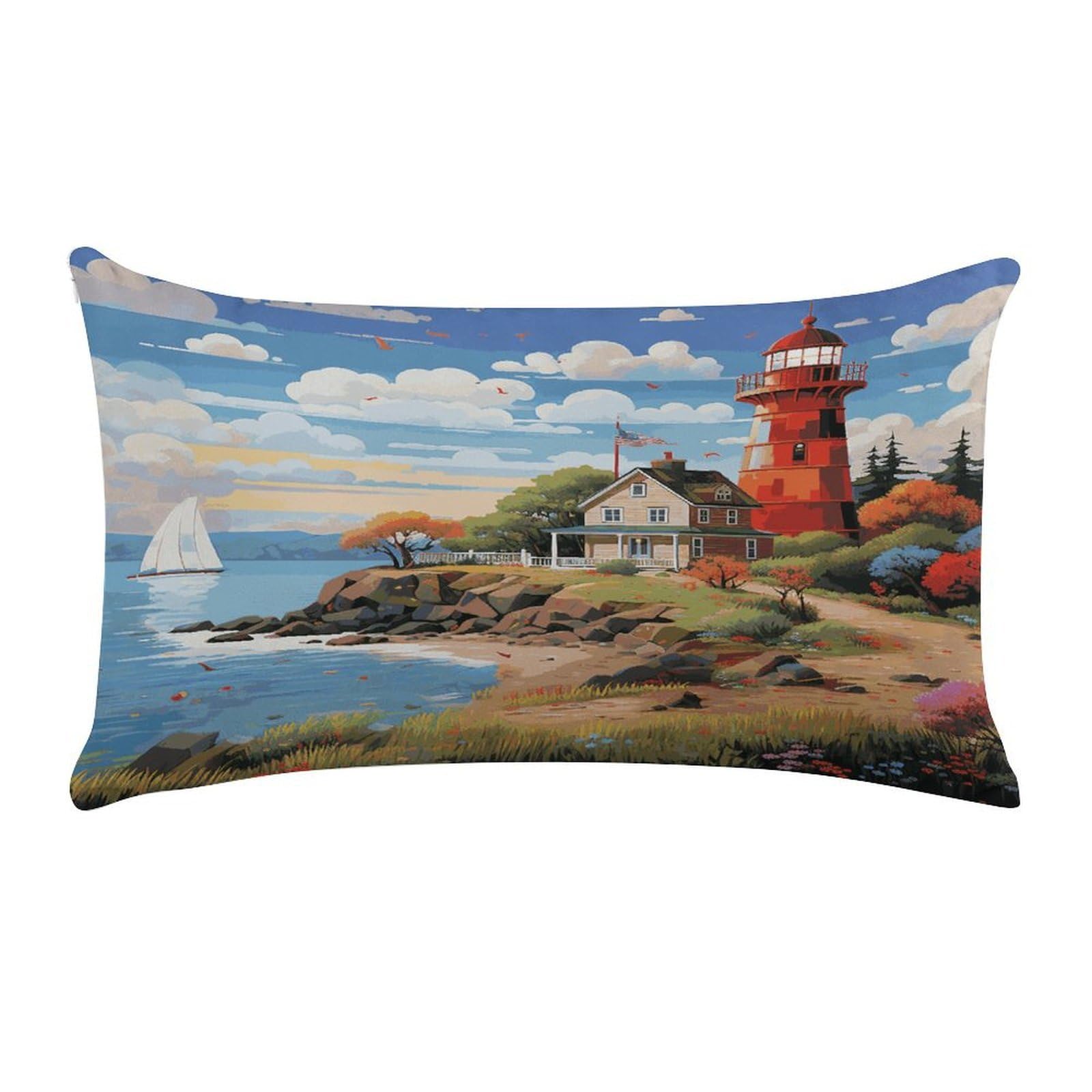 VstaDank Coastal Lighthouse Pillow Cover Pillowcase for All Seasons Short Plush Body Pillow Case Soft Cozy Fuzzy Lumbar Long Pillow Cover for Bed Sofa Bench 20 X 12 Inches