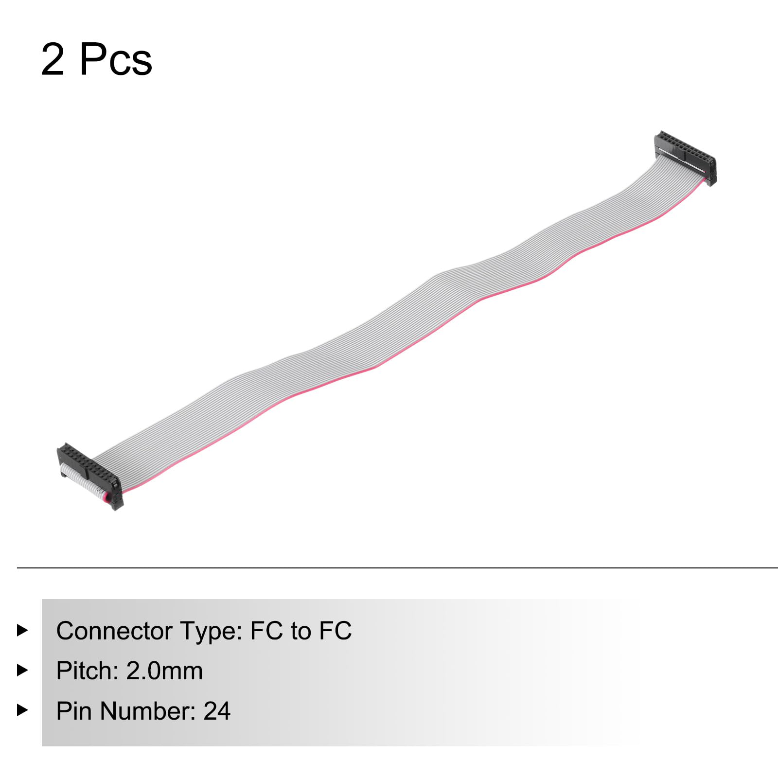 QUARKZMAN IDC 24-pinowy kabel taśmowy, 2,0 mm Pitch FC na wtyczkę FC, długość 30 cm, szary drut Jumper do komputera LED wyświetlacz DVD, 2 sztuki