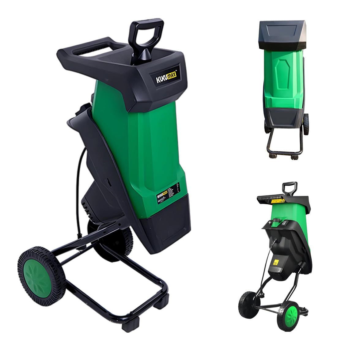 Biotrituradora Electrico De Ramas Green | Trituradora de Madera Eléctrica 2400W con 4500RPM, Reducción de Volumen 20:1, Bolsa de 50L, Diámetro de Corte 40mm, Ruedas