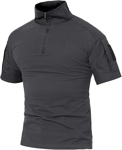 MAGCOMSEN Camisas tácticas militares para hombre, manga corta con cremallera de 14, camisa de camuflaje ajustada