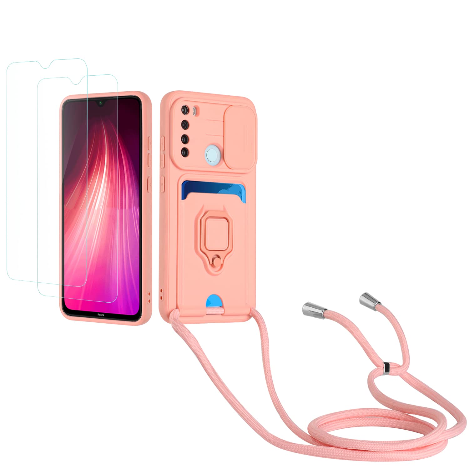 Kaslly Funda con Cuerda para Samsung Galaxy A35+[2 Pack Protector Pantalla],Case con Ranura para Tarjetas,Cubierta de Cámara Deslizante Proteger,Doble Cara Protección-Negro — view 17