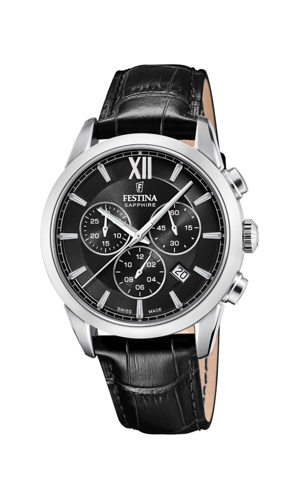 Festina Swiss Made Quartz Chronograph (41mm) Black Dial / Black Leather