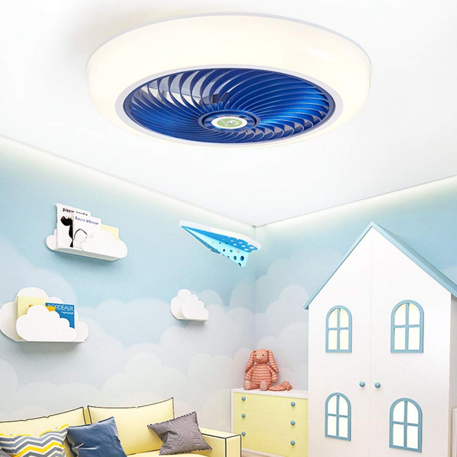 Wentylator sufitowy o zmiennej intensywności, Ø 46 cm, z oświetleniem LED 36 W, ściemniane lampy sufitowe z pilotem zdalnego sterowania, wentylator do salonu, sypialni, biurka, ab-j