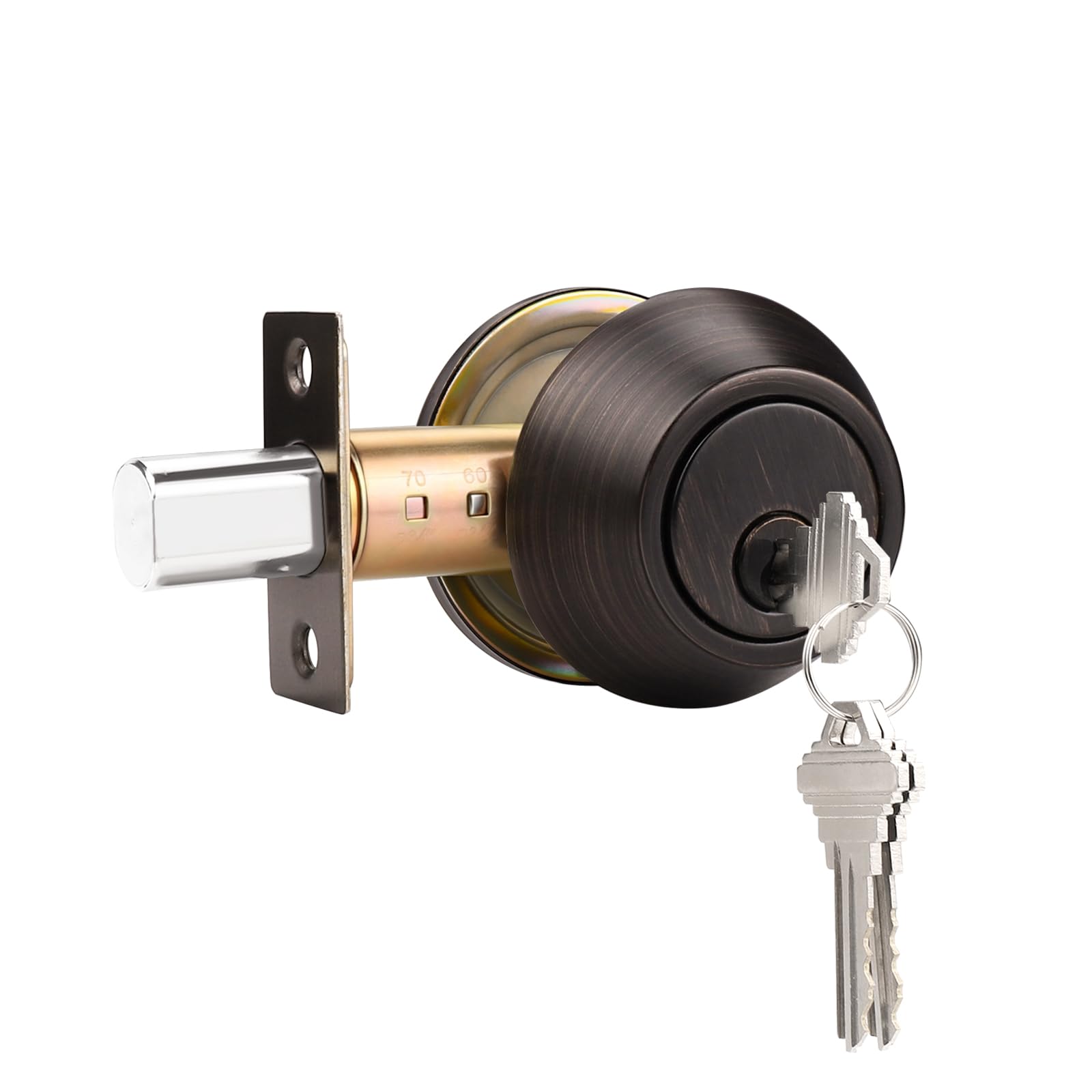Probrico 2 Pack Keyed Alike Single Cylinder Deadbolts Oil Rubbed Bronze (Combo Packs), Deadbolt Door Locks with 3 Keys Anti-Theft Interior& Exterior Door Hardware (Entrance Lock and Front Door)