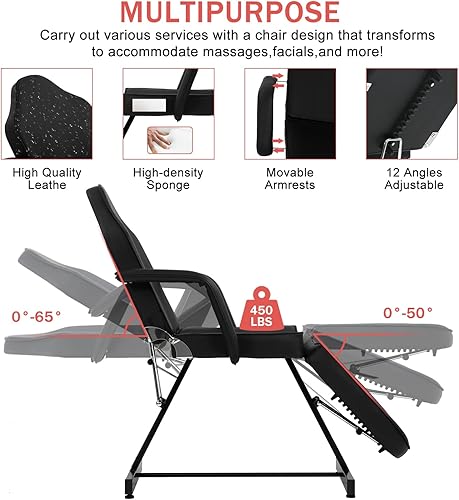 Miniatura 3 de Silla de tatuaje de masaje esteticista para cliente, 73 pulgadas, multiusos, 3 secciones, plegable, ajustable, para salón de spa, cama facial, mesa