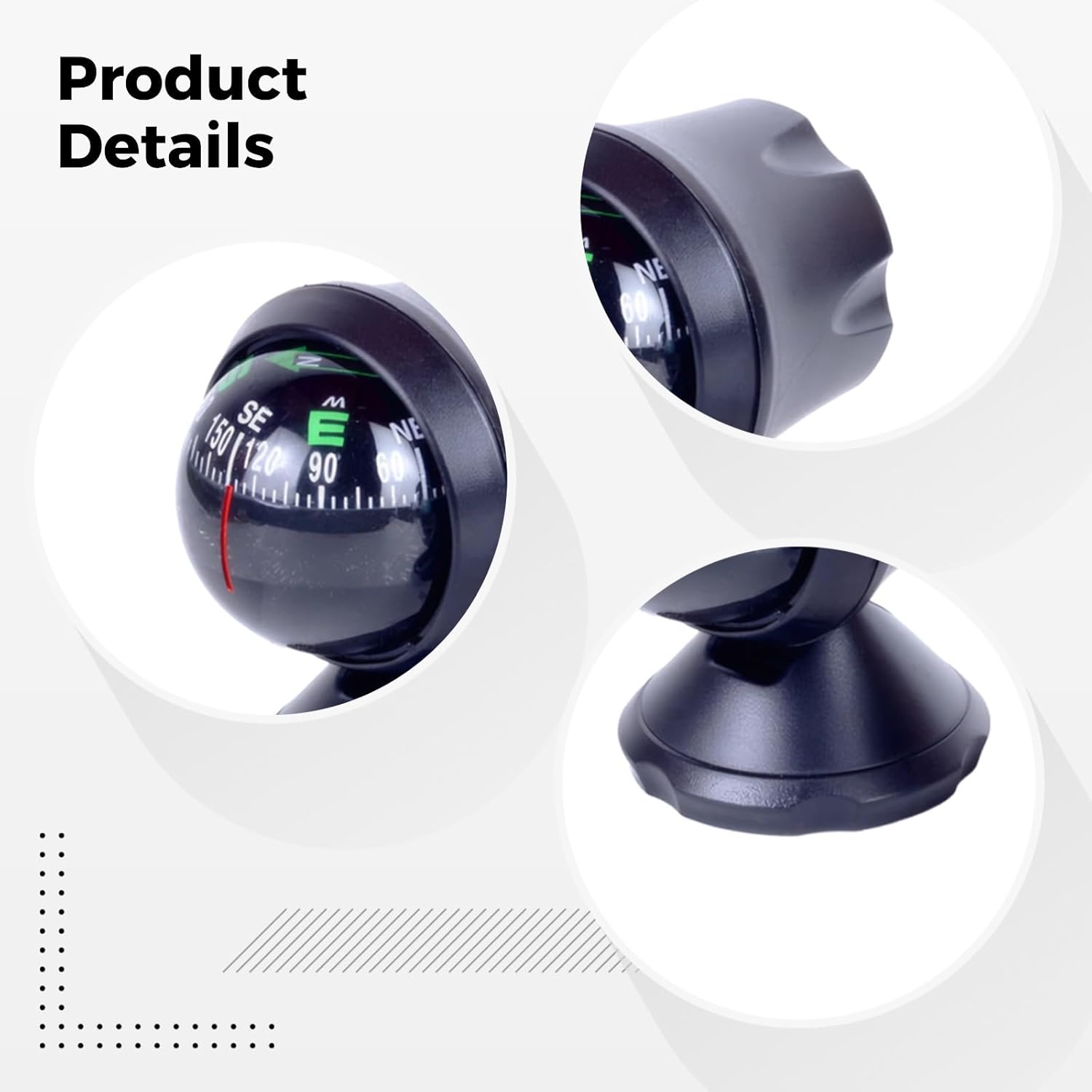 Car Compass And Inclinometer, 3.1 X 2.4 X 2.2 In Dashboard Navigation Guide, Real-Time Slope Monitoring, Off-Road Aid, Adjustable Navigation Ball