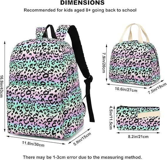 Image of ShopyVid 17-In School Bag for Girls with Lunch bag /school bag for girls 10 years /school bag for girls kids for 5-7 year(Multi Leopard)