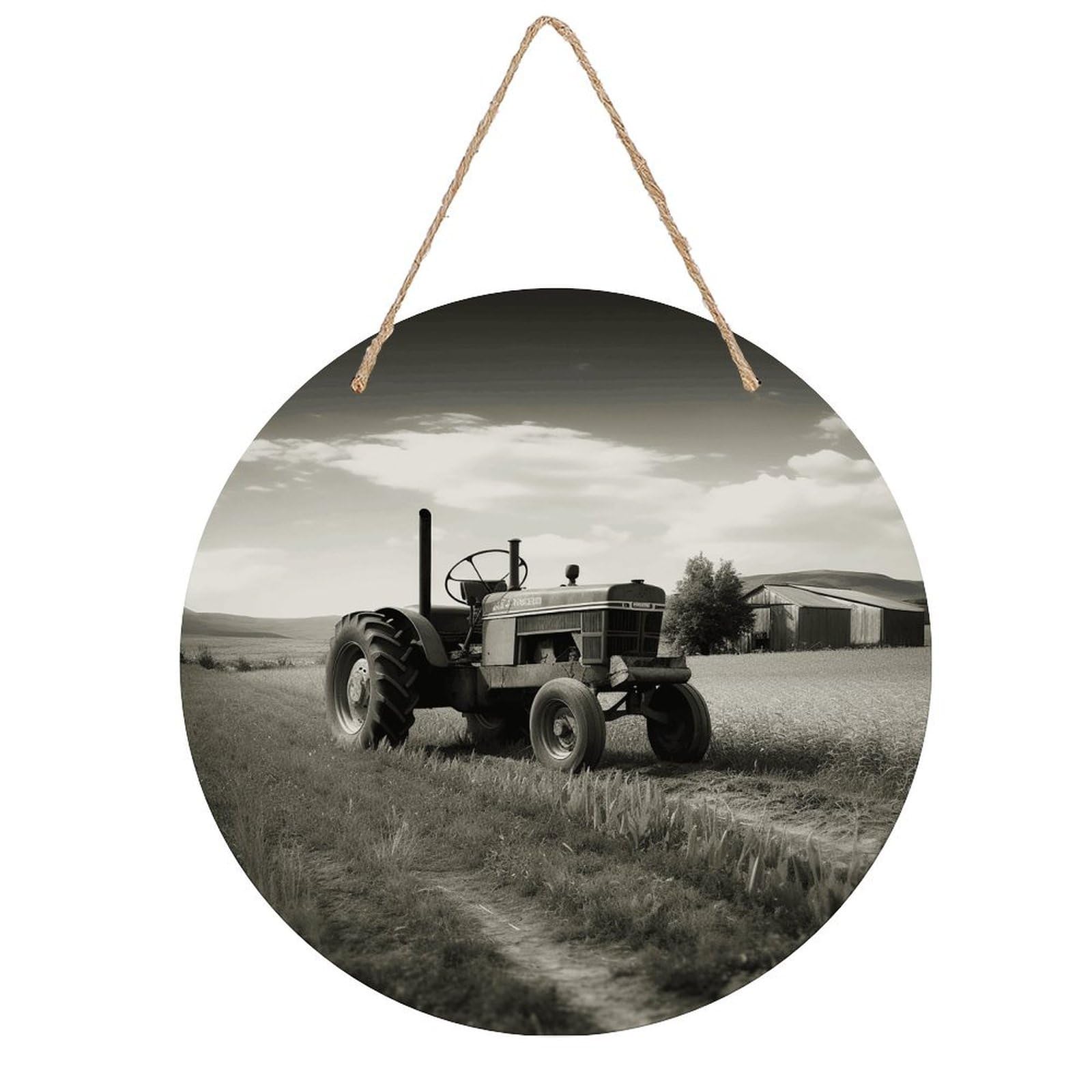 VstaDank Tractor Agriculture Tranquil Wall Decor Round Wood Hanging Sign 7.9x7.9 in Wooden Circle Door Hanger with Ropes, Rustic Wall Art Decor for Home Front Door Indoor Outdoor Decoration