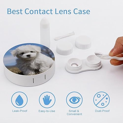 Miniatura 3 de Estuche para lentes de contacto de viaje, Bichon Frise Dog Print Contact Cases Box con solución de espejo, aplicador de botellas, kit de