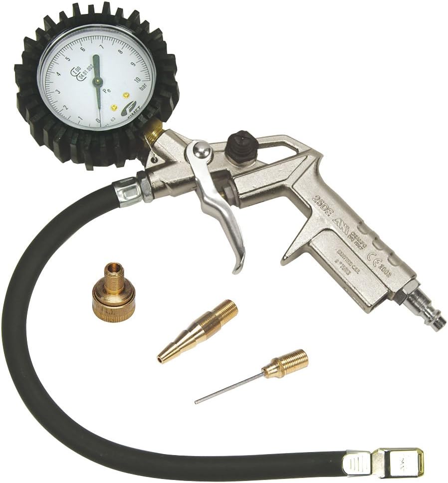 Mecafer 150534 Compressor Accessory Kit Tyre Inflater with Gauge + 3 Adaptors 10 bar