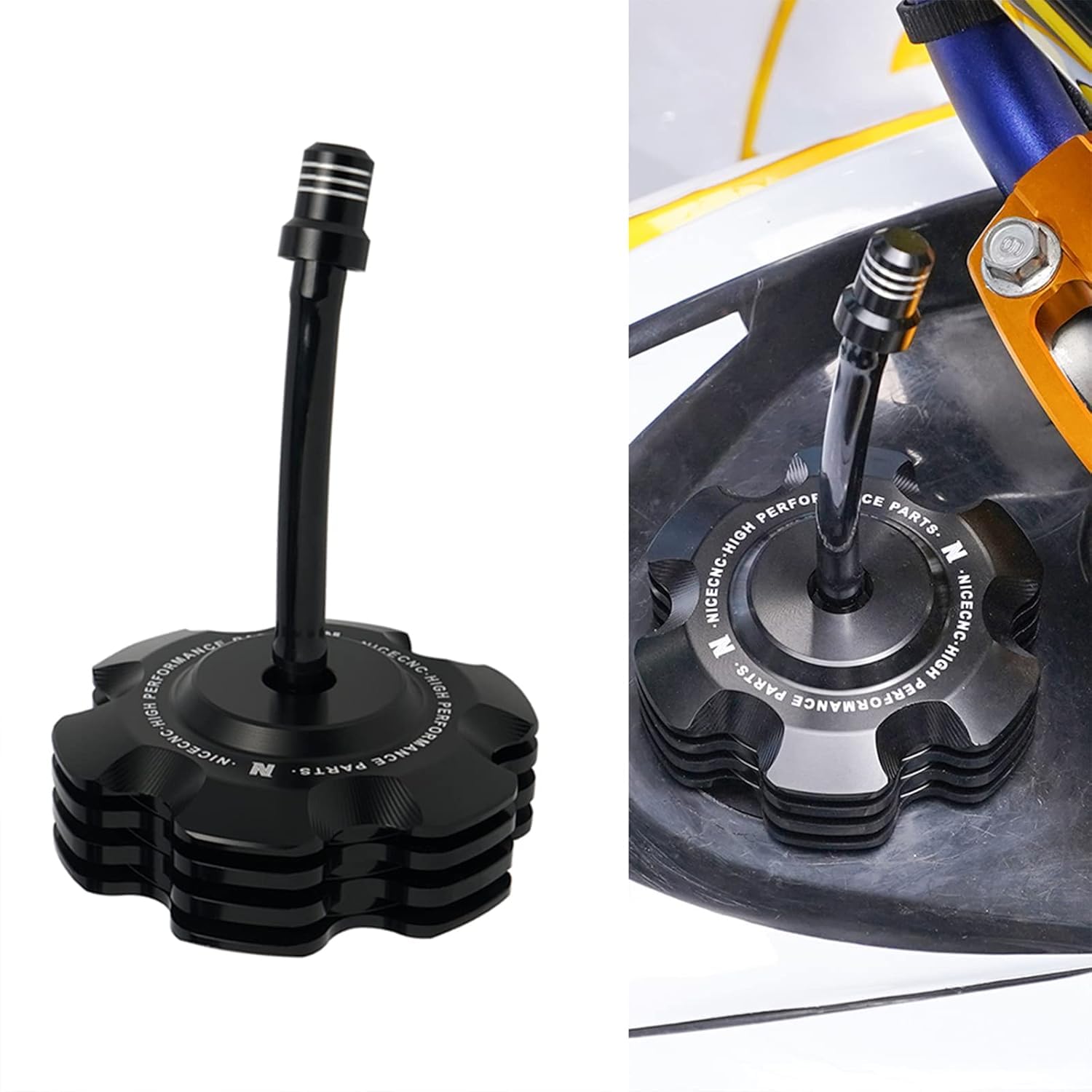 NICECNC Black Gas Fuel Cap with Breather Tube Compatible with Yamaha Raptor 700 700R, Grizzly 125 TTR110 TTR125LE, Replacement for 2FJ-24610-00-00, 2FJ-24610-20-00, 2FJ-24610-10-00