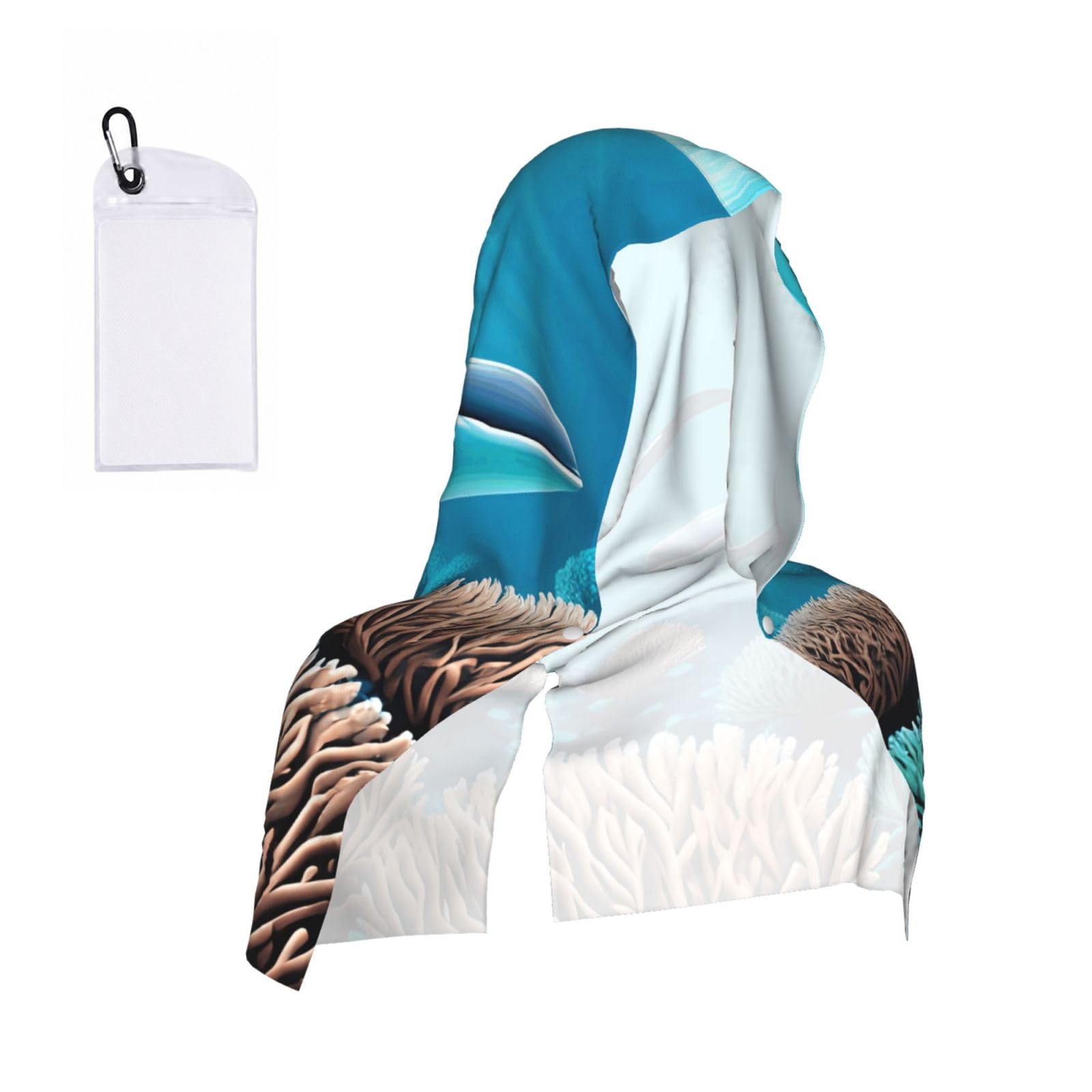 CNTDBU Deep Sea Whales Cooling Towel Hooded-Instant Chill Neck Cover for Sports, UV Cooling Rag for Running Gym