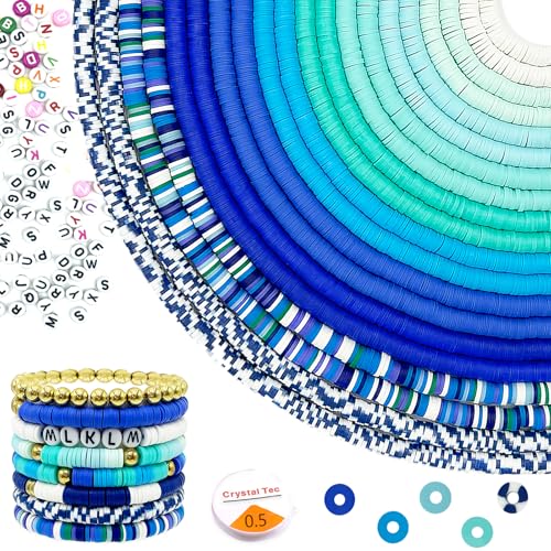 XLicarmi 7200PCS 20 Strands Clay Beads Bracelet Making Kit for Jewelry Making, Polymer Beads 6mm, Vinyl Heishi Beads, Alphabet Beads Included, DIY Crafts Bracelet Necklace, Very Ideal Gift (Blue)