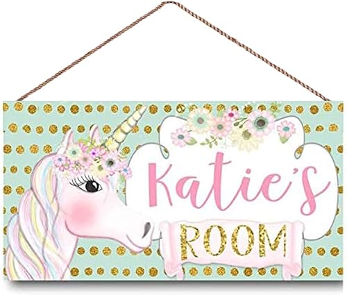 Letrero de puerta personalizado con diseño de unicornio para habitación de niños y niñas, decoración de pared con nombre personalizado para niños,