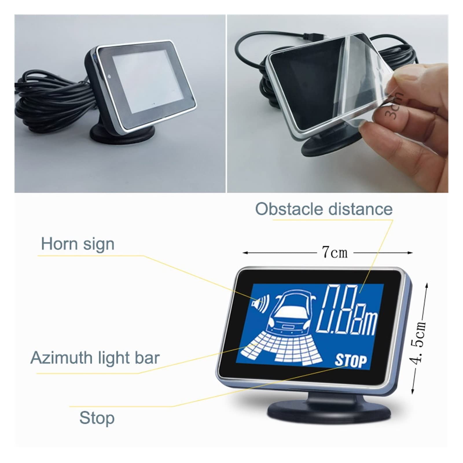 Kit Radar Secours Capteur Stationnement Voiture avec 4 Capteurs Parktron LCD Détecteur D'inversion Vocale Système D'alerte Sécurité Car Parking Sensors(Rouge)
