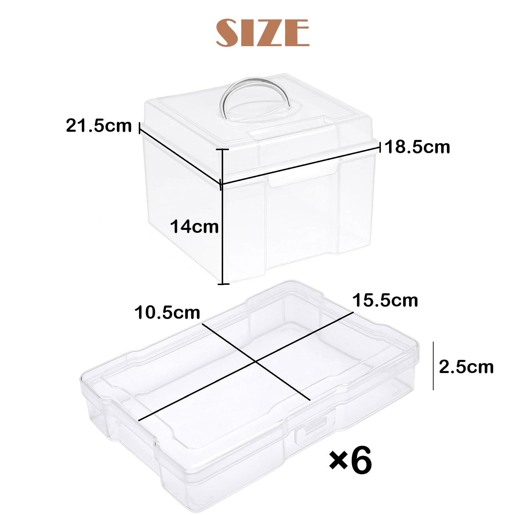 Scatola Porta Foto Box Plastica Con Coperchio, 21,5 X 18,5 X 14 Cm, Contiene 6 Piccole Scatole Trasparenti Con Coperchio, PP per Foto, Cartoline, Carta, Seme, Adesivo