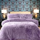 PARADISE STAR Teddy Fleece Duvet Quilt Cover Bedding Set With Matching Pillowcase Fluffy Thermal Warm and Cosy Lilac Double 200cm x 200cm Approximate