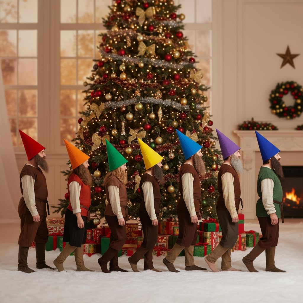 7 Pcs Felt Cone Gnome Hats: Christmas Elf Hat Unisex Dwarf Costume Hats for Christmas Halloween Birthday Party Dress Up