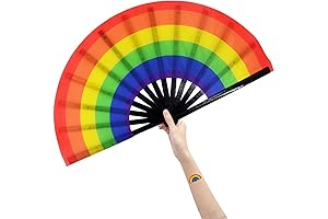 Amajiji Large Folding Rainbow Rave Fan