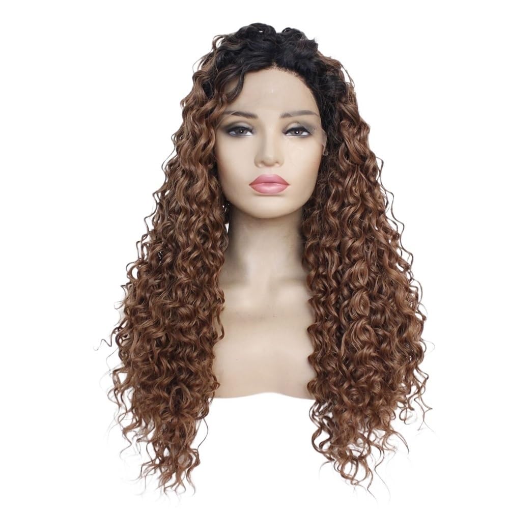 xiuling4568 13x3 Lace Front Wigs Black Ombre Brown Afro Kinky Curly Synthetic Wigs for Women Hairs Extensions(26inch)
