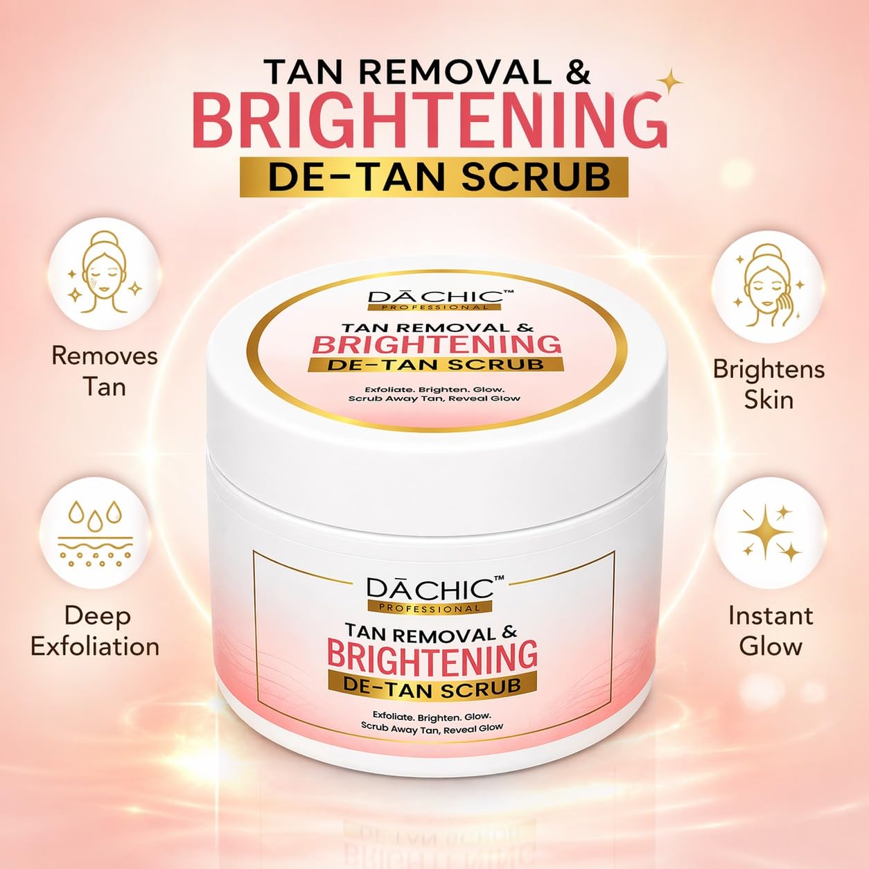 DACHIC Exfoliating Skin Polish for Tan Removal Brightening De-Tan Face Body Scrub | Removing Sun Tan, Dead Skin & Dullness | Deep Cleansing, Glow Boosting Skin Smoothing Formula for All Skin Types PACK OF 2 2