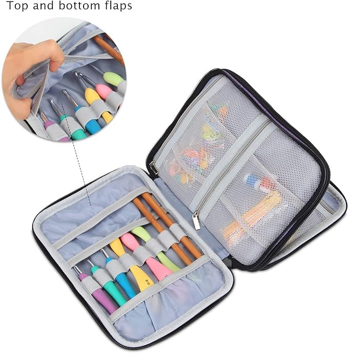 Damero Custodia per uncinetto, borsa da viaggio per la conservazione di uncinetti Swing, uncini in alluminio, aghi e accessori, Viola