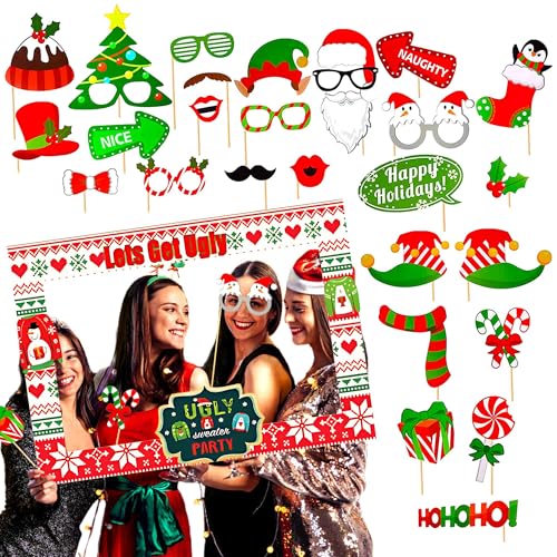 LaVenty Juegos para Fiestas de suéteres feos atrezzo para fotomatón de Navidad Juegos de Navidad Selfie Props Lets Get Ugly Sweater decoración para Fiestas