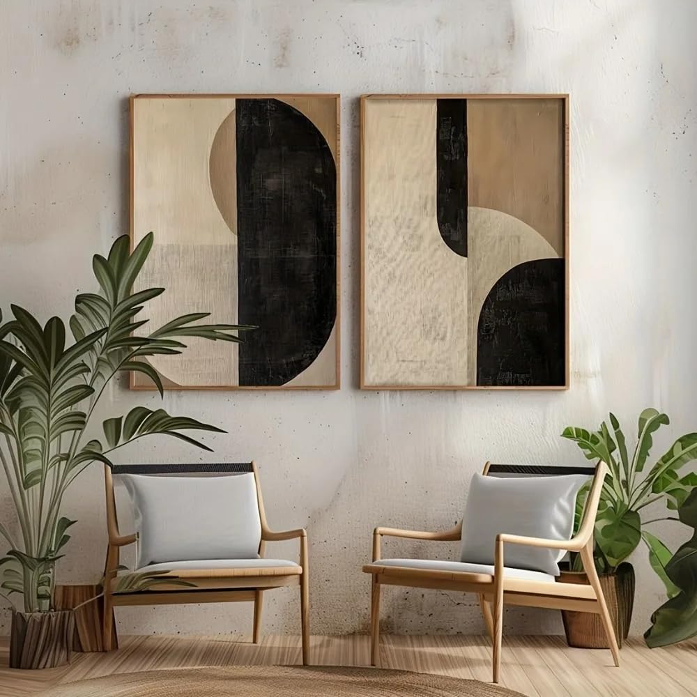 LTjiajuypd Stampa su tela, poster artistici astratti geometrici retrò per soggiorno, arredamento moderno e semplice (60x85 cm - 2 pezzi)