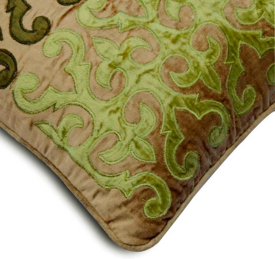 The HomeCentric Euro Pillow Cases, Green 26"x26" (65x65 cm) Cushion Cover, Velvet Applique Throw Pillow Cover for Sofa, Abstract Pattern Contemporary Easter - Evergreen
