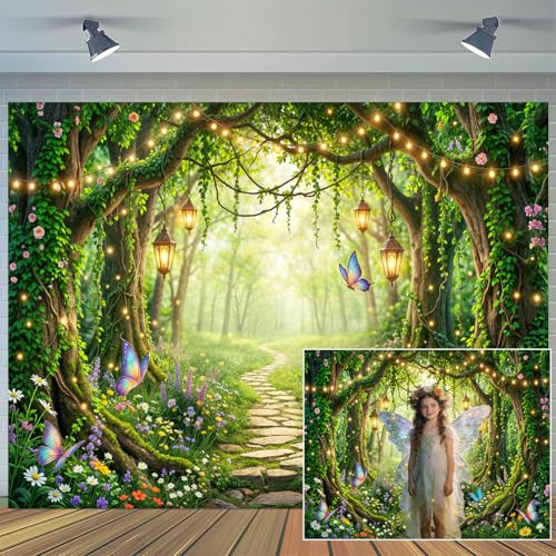 12X10ft Enchanted Forest Backdrop Fairy Garden Archway Butterfly Floral Photography