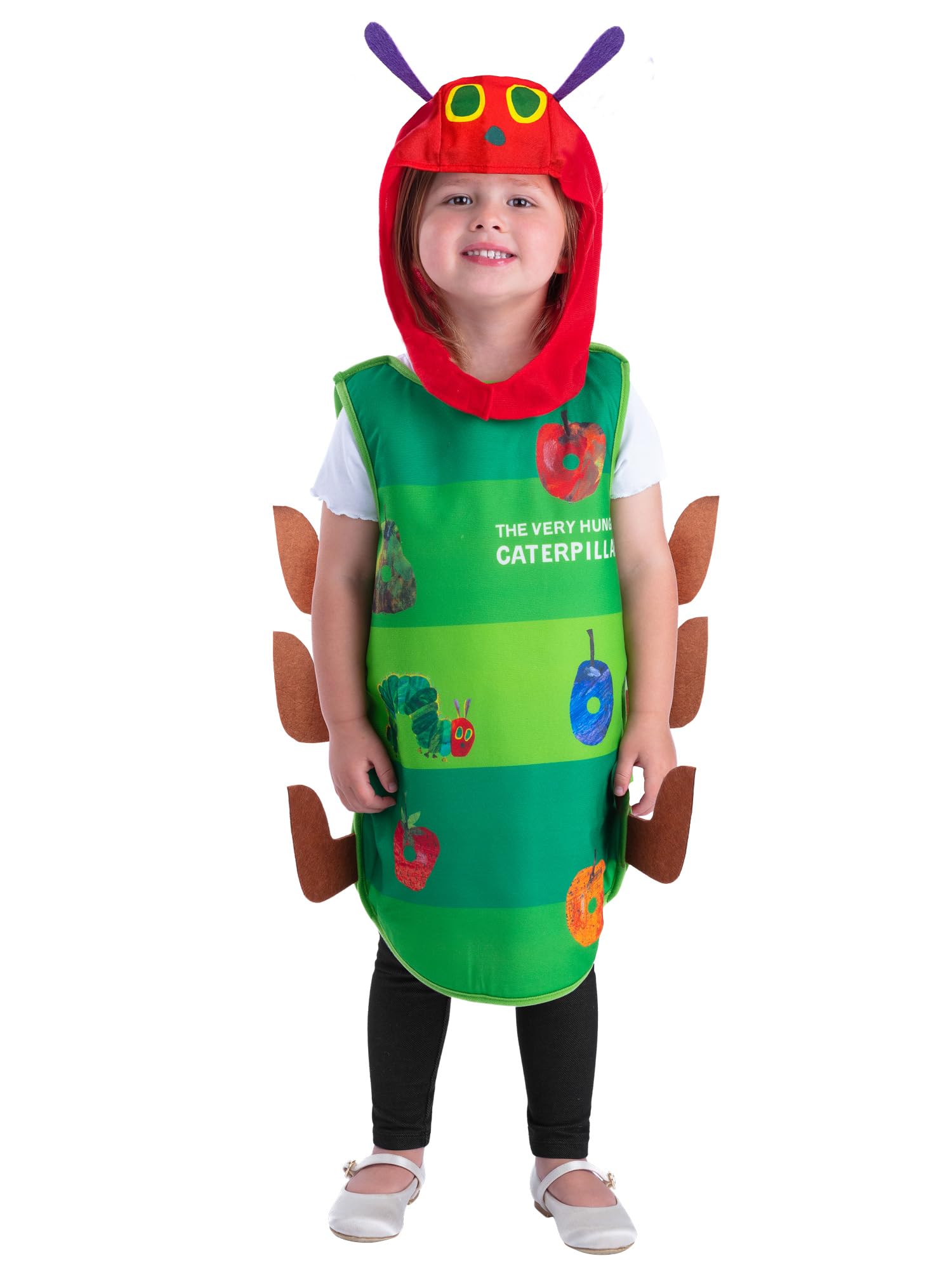 Smiffys Official The Very Hungry Caterpillar Costume for Children, Licensed Storybook Fancy Dress with Easy Wear Tabard & Separate Character Hood, Unisex Kids Costume, World Book Day Age 1-2