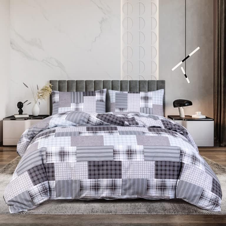 BQC Duvet Cover Set 3 Piece Microfibre Quilt Cover with Pillow Cases, Ultra Soft Easy Care Machine Washable Bedding Set (Denim Grey, Double)