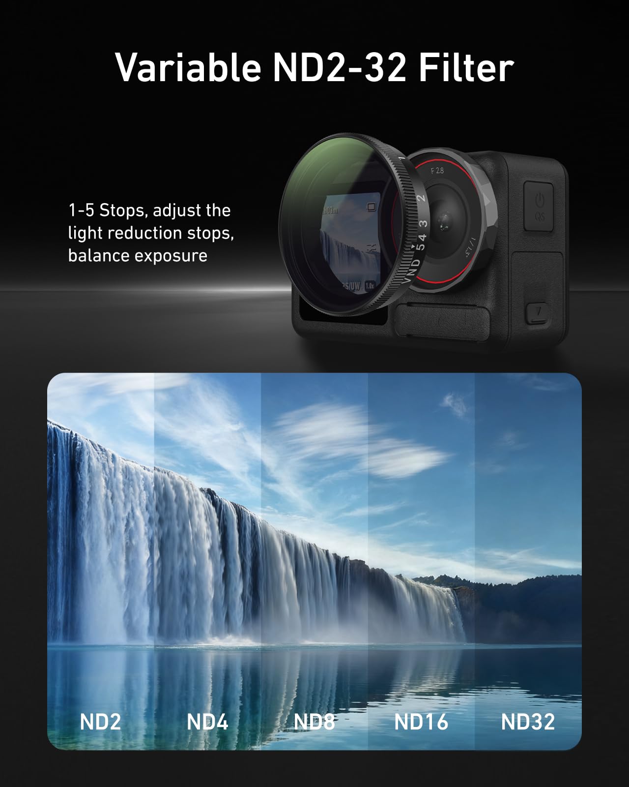 TELESIN Set Filtri per DJI Osmo Action 5 Pro/4/3, Filtro ND Vario VND 2-32, Filtro Polarizzatore CPL e Filtro UV, Kit Filtri Vetro Ottico HD a Scatto per Vlog, Viaggi e Video Action Cam