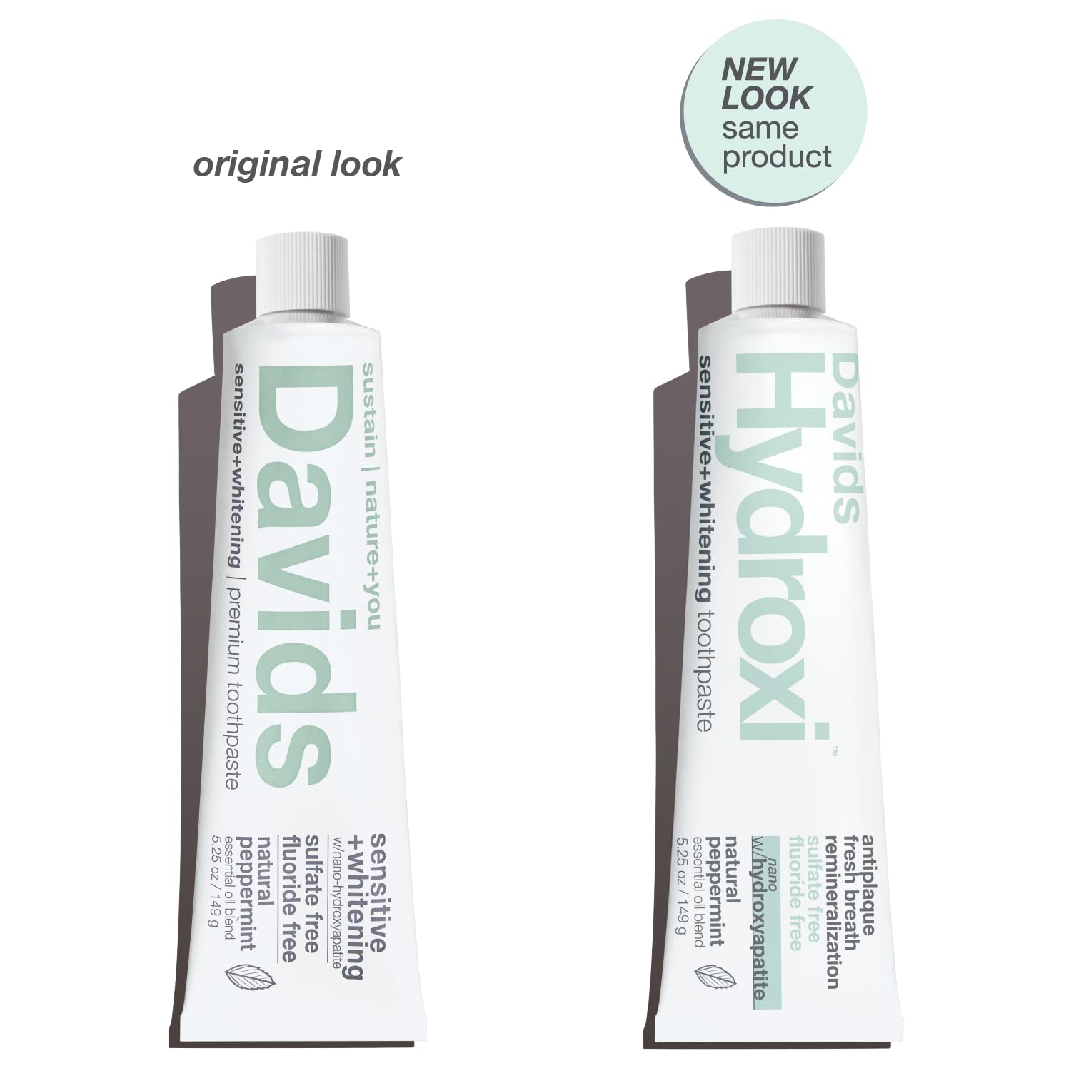 Davids Hydroxi Fluoride Free Nano Hydroxyapatite Toothpaste for Remineralizing Enamel & Sensitive Relief, Whitening, Antiplaque, SLS Free, Natural Peppermint, 5.25oz, Made in USA - Image 2