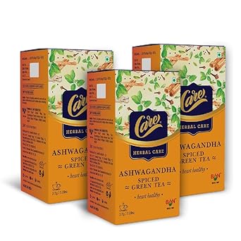 CARE Ashwagandha Immunity Booster Spiced Herbal Green Tea, 75 Bag (3 Packs x 25) | Organic Desi Kahwa with Tulsi & Ginger | Whole Loose Leaves Blend | Ayurvedic Indian Kadha for Detoxification - image, photos