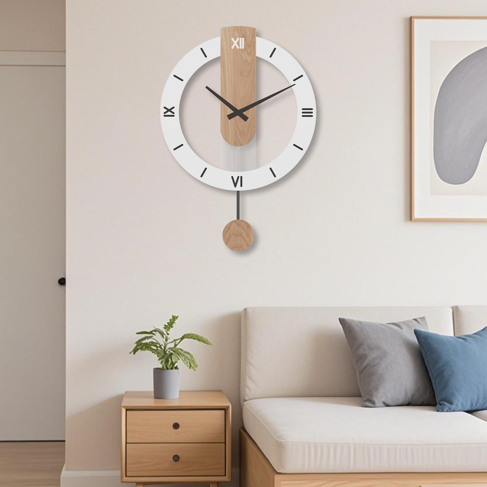 LANMOU Wandklok van hout met slinger, grote wandklok zonder tikgeluiden 40 * 55 cm met Romeinse cijfers, wandklokken voor de woonkamer, geluidloos, voor wanddecoraties