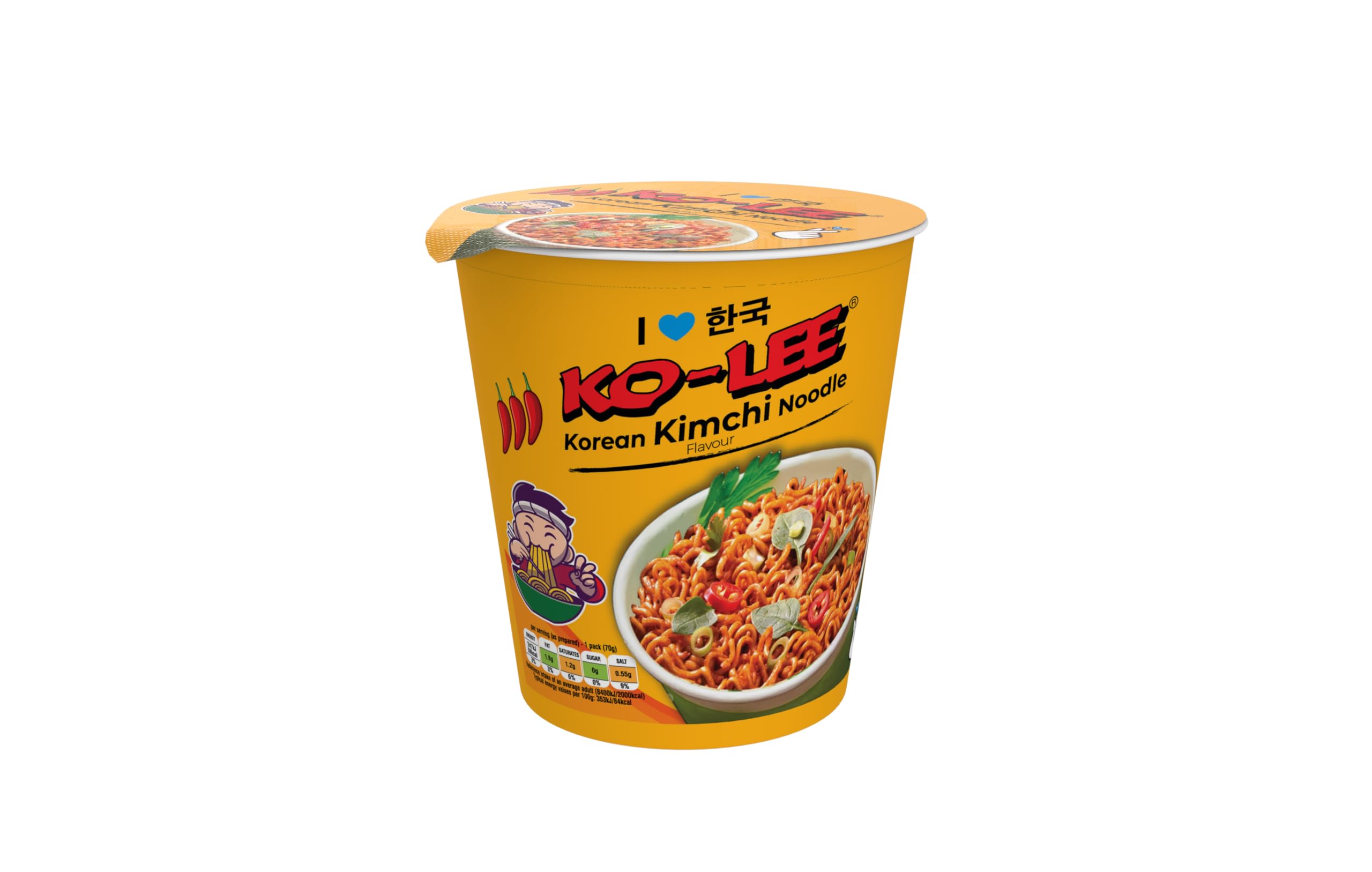 KO-LEE Korean Cup Kimchi Instant Noodles – Vegetarian Friendly, Ready in 3 Minutes, Korean-Style Ramen Noodle Pot | 65g (Pack of 6)