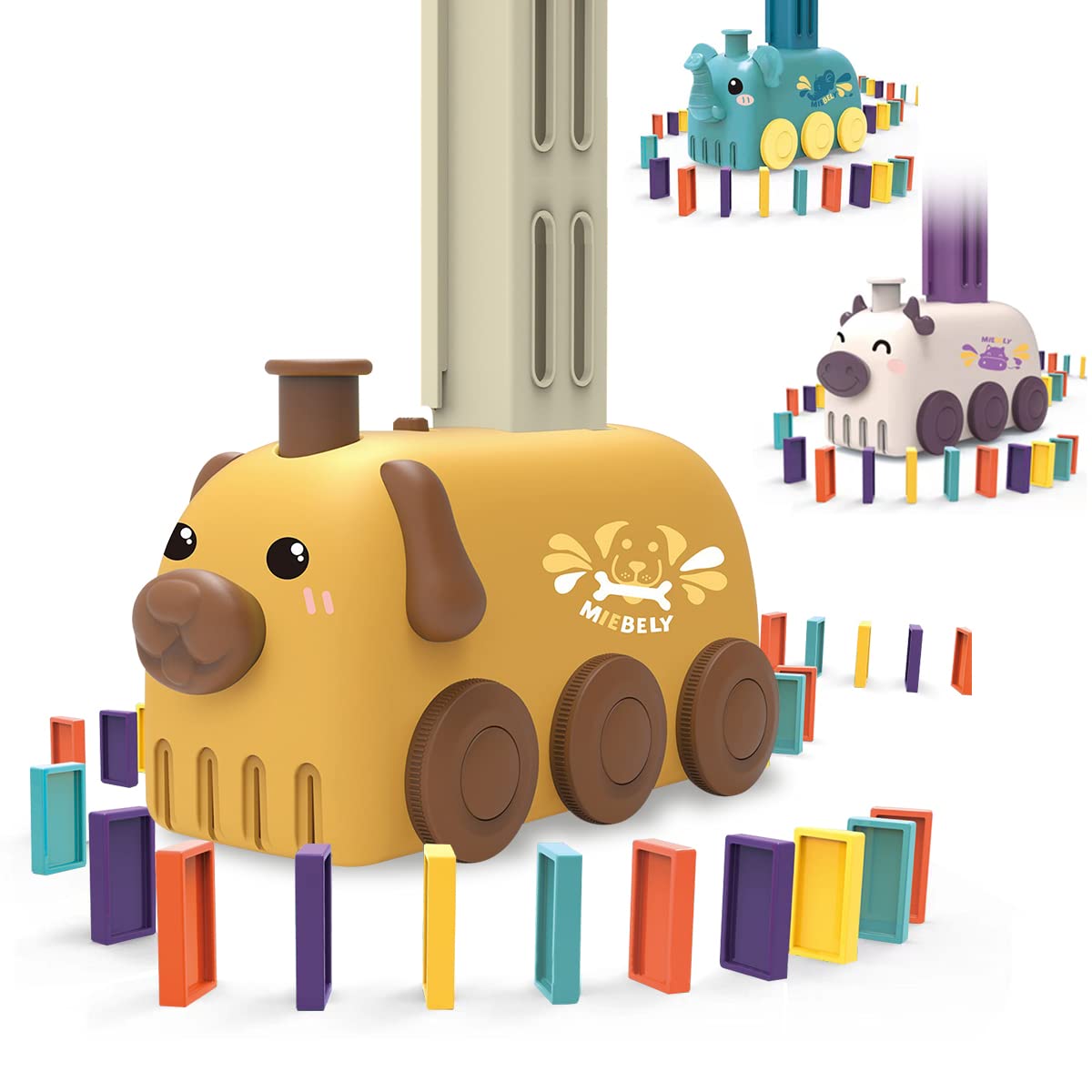 Domino Train Education Kid's Intellectual Building Blocks Assembled Automatic Licensing Kid's Toys,Domino Train Set Kid's Toy with Light and Sound Construction for 3 4 5 6 7 Year Old Boys Girls (Dog)