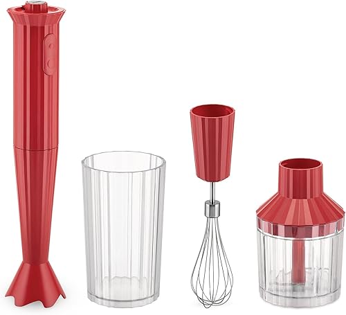 Alessi Plissé MDL10SRUS - Batidora de mano con jarra medidora, batidor y picador en resina termoplástica, enchufe estadounidense 200W, rojo