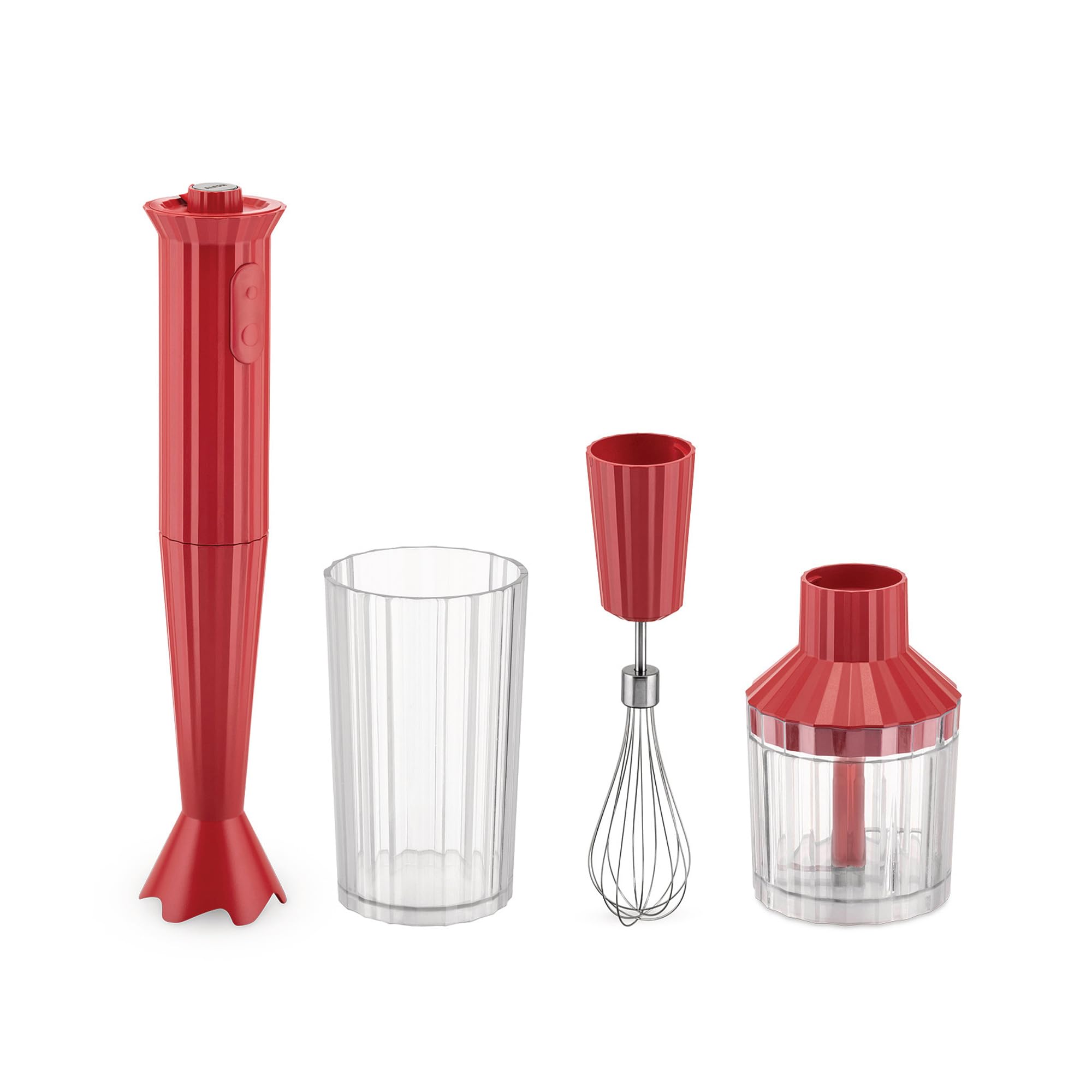 Alessi Plissé MDL10SR/US - Batidora de mano con jarra medidora, batidor y picador en resina termoplástica, enchufe estadounidense ‍200W, rojo