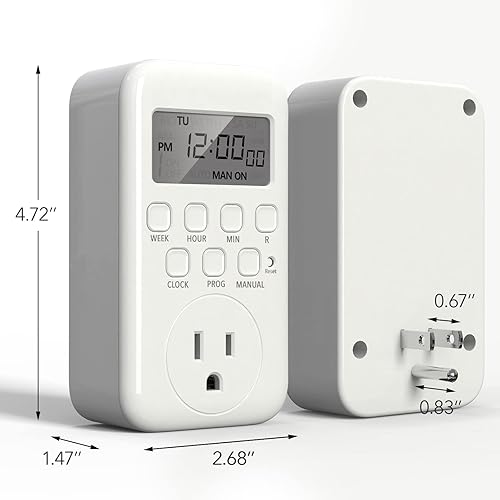 Miniatura 6 de BN-LINK Temporizador digital para interiores, enchufe programable de 7 días para luz de tomacorriente única, temporizadores de 3 patas para enchufes